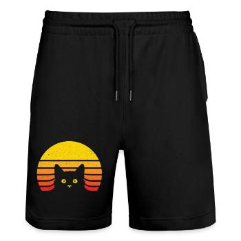 Cat silhouette in the retro sun - Stanley/Stella Trainer Unisex Organic Jogging Shorts - black - Front - Nik (191cm) & Marisol (170cm)