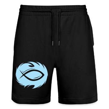 Fisch Wasser Illustration Symbol Logo icon Christ - Stanley/Stella Unisex Bio Joggingshorts Trainer  - Schwarz - Vorne - Nik (191cm) & Marisol (170cm)