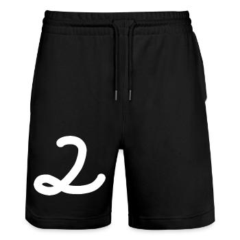 2 Nummer zwei Zahl weiß - Stanley/Stella Unisex Bio Joggingshorts Trainer  - Schwarz - Vorne - Nik (191cm) & Marisol (170cm)