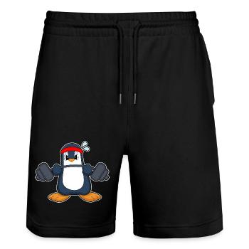 Penguin Bodybuilder Barbell Musculation - Short de jogging bio TRAINER Stanley/Stella unisexe - noir - Devant - Nik (191cm) & Marisol (170cm)