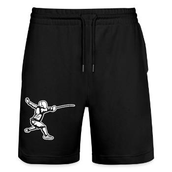 Fencing Drawing - Stanley/Stella Trainer Unisex Organic Jogging Shorts - black - Front - Nik (191cm) & Marisol (170cm)