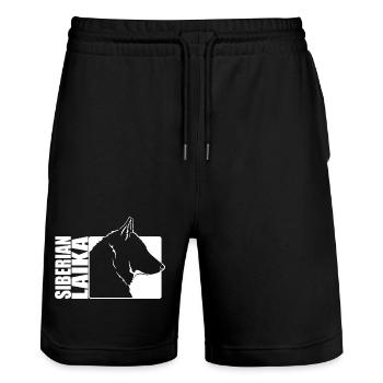 Siberian Laika Profil Hunde Hund Wilsigns - Stanley/Stella Unisex Bio Joggingshorts Trainer  - Schwarz - Vorne - Nik (191cm) & Marisol (170cm)