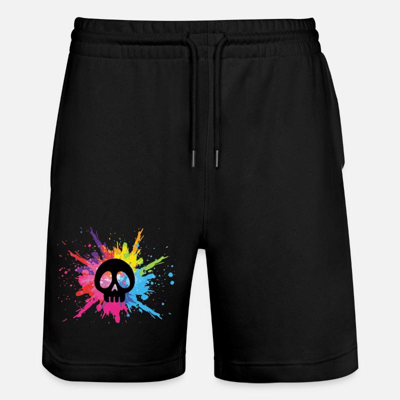 Schwarzer Schädel und mehrfarbige Explosion - Stanley/Stella Unisex Bio Joggingshorts Trainer  - Schwarz