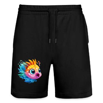  Fisch Bunt - Stanley/Stella Unisex Bio Joggingshorts Trainer  - Schwarz - Vorne - Nik (191cm) & Marisol (170cm)