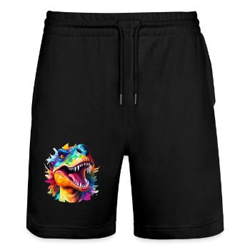 Tyrannosaurus rex Design - Stanley/Stella Unisex Bio Joggingshorts Trainer  - Schwarz - Vorne - Nik (191cm) & Marisol (170cm)