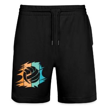 retro abstrakt Volleyball vintage Design Beach - Stanley/Stella Unisex Bio Joggingshorts Trainer  - Schwarz - Vorne - Nik (191cm) & Marisol (170cm)