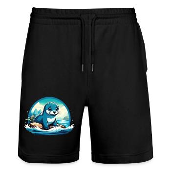 Robbe auf Felsen - Stanley/Stella Unisex Bio Joggingshorts Trainer  - Schwarz - Vorne - Nik (191cm) & Marisol (170cm)