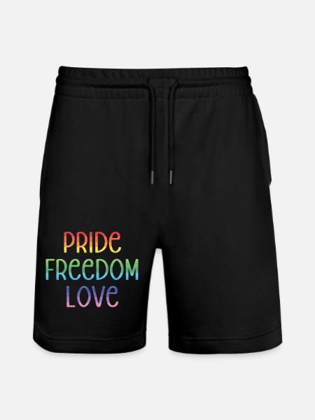 LGBT Pride Month - Peace. Freedom. Love. - Stanley/Stella Trainer Unisex Organic Jogging Shorts - black