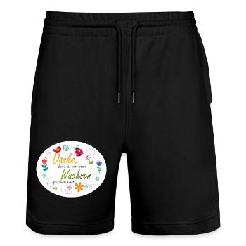 Spruch Kita-Abschied - Danke - bunte Blumen  - Stanley/Stella Unisex Bio Joggingshorts Trainer  - Schwarz - Vorne - Nik (191cm) & Marisol (170cm)