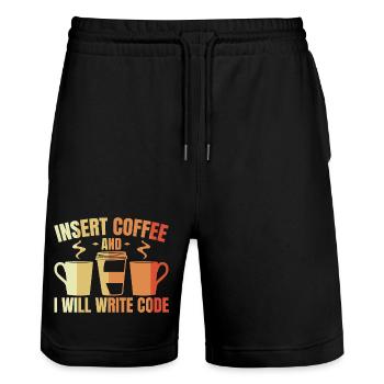 Insert Coffee And I Will Write Code - Stanley/Stella Unisex Bio Joggingshorts Trainer  - Schwarz - Vorne - Nik (191cm) & Marisol (170cm)