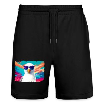 Funny seagull with sunglasses - Stanley/Stella Trainer Unisex Organic Jogging Shorts - black - Front - Nik (191cm) & Marisol (170cm)