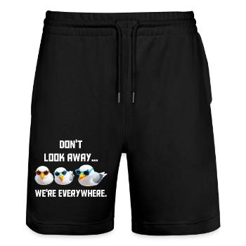 Don't look away... we're everywhere - Stanley/Stella Unisex Bio Joggingshorts Trainer  - Schwarz - Vorne - Nik (191cm) & Marisol (170cm)