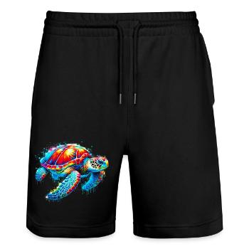 Schildkröte - Stanley/Stella Unisex Bio Joggingshorts Trainer  - Schwarz - Vorne - Nik (191cm) & Marisol (170cm)