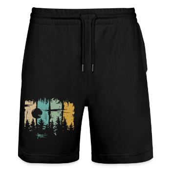 Retro Moon & Forest Design – Free Lettering & Nature - Stanley/Stella Trainer Unisex Organic Jogging Shorts - black - Front - Nik (191cm) & Marisol (170cm)