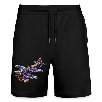 Propellerflugzeug Comic Look - Stanley/Stella Unisex Bio Joggingshorts Trainer  - Schwarz - Vorne - Nik (191cm) & Marisol (170cm)
