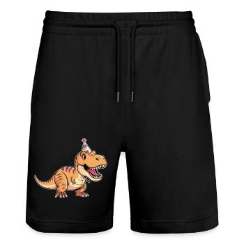 T-Rex Party Dino mit Partyhut - Stanley/Stella Unisex Bio Joggingshorts Trainer  - Schwarz - Vorne - Nik (191cm) & Marisol (170cm)