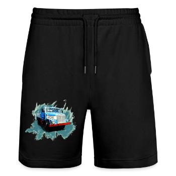 Ostkraft auf Rädern - Stanley/Stella Unisex Bio Joggingshorts Trainer  - Schwarz - Vorne - Nik (191cm) & Marisol (170cm)