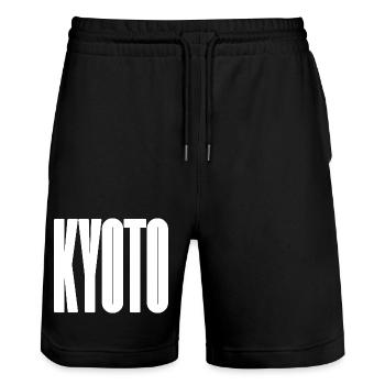 Kyoto - Japan City Bold Typografie Design - Stanley/Stella Unisex Bio Joggingshorts Trainer  - Schwarz - Vorne - Nik (191cm) & Marisol (170cm)