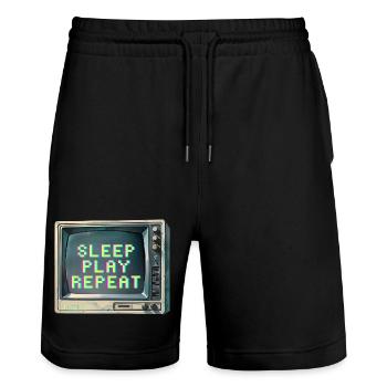 Retro Gaming Inspired TV Design - Stanley/Stella Trainer Unisex Organic Jogging Shorts - black - Front - Nik (191cm) & Marisol (170cm)