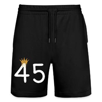 Royal number 45 with gold crown - Stanley/Stella Trainer Unisex Organic Jogging Shorts - black - Front - Nik (191cm) & Marisol (170cm)