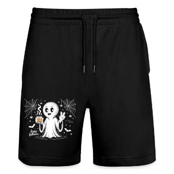 Schauriger Geist mit Halloween-Logo - Stanley/Stella Unisex Bio Joggingshorts Trainer  - Schwarz - Vorne - Nik (191cm) & Marisol (170cm)