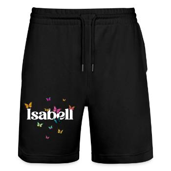 Beautiful girl's name with butterflies ISABELL - Stanley/Stella Trainer Unisex Organic Jogging Shorts - black - Front - Nik (191cm) & Marisol (170cm)