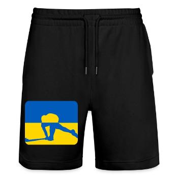 Ukraine Peace Hockey Design - Stanley/Stella Trainer Unisex Organic Jogging Shorts - black - Front - Nik (191cm) & Marisol (170cm)