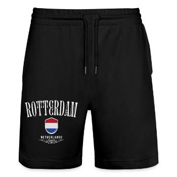 Amo Rotterdam, Rotterdam The Netherlands - Stanley/Stella Trainer Unisex Organic Jogging Shorts - black - Front - Nik (191cm) & Marisol (170cm)