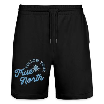 Compass motif with adventure message - Stanley/Stella Trainer Unisex Organic Jogging Shorts - black - Front - Nik (191cm) & Marisol (170cm)