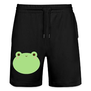 Adorable Kawaii Frog Character Design - Stanley/Stella Trainer Unisex Organic Jogging Shorts - black - Front - Nik (191cm) & Marisol (170cm)
