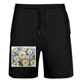 Daisy Garden Hobby Embroidery Design - Stanley/Stella Trainer Unisex Organic Jogging Shorts - black - Front - Nik (191cm) & Marisol (170cm)