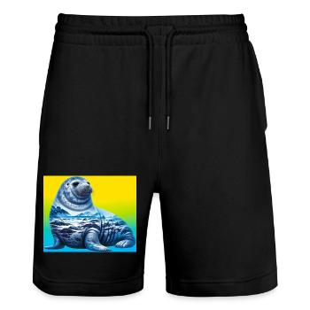 seal - Stanley/Stella Trainer Unisex Organic Jogging Shorts - black - Front - Nik (191cm) & Marisol (170cm)
