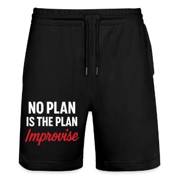 Motivational Message No Plan - Stanley/Stella Trainer Unisex Organic Jogging Shorts - black - Front - Nik (191cm) & Marisol (170cm)