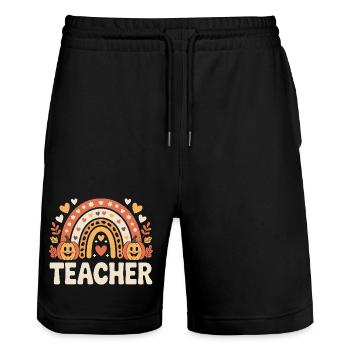 Herbstlicher Lehrer Regenbogen - Stanley/Stella Unisex Bio Joggingshorts Trainer  - Schwarz - Vorne - Nik (191cm) & Marisol (170cm)
