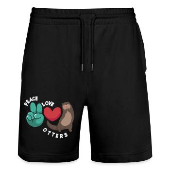 Seeotter Cartoon Frieden Liebe - Stanley/Stella Unisex Bio Joggingshorts Trainer  - Schwarz - Vorne - Nik (191cm) & Marisol (170cm)