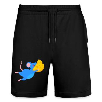 Happy Blue Mouse & Yellow Cheese - Stanley/Stella Trainer Unisex Organic Jogging Shorts - black - Front - Nik (191cm) & Marisol (170cm)