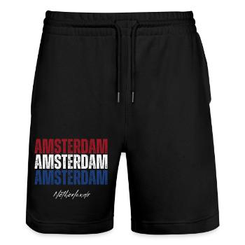 Amsterdam Pays-Bas, j’adore les Pays-Bas - Short de jogging bio TRAINER Stanley/Stella unisexe - noir - Devant - Nik (191cm) & Marisol (170cm)