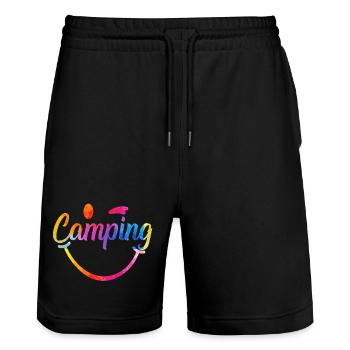Camping Farbenspiel Logo - Stanley/Stella Unisex Bio Joggingshorts Trainer  - Schwarz - Vorne - Nik (191cm) & Marisol (170cm)