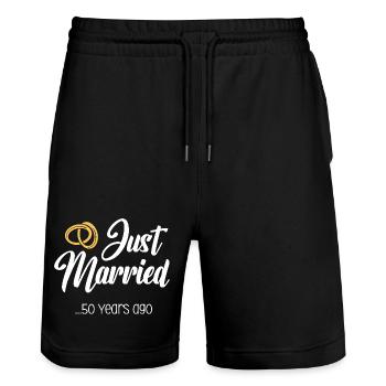 Just Married 50 Jahre Ehe Verheiratet Jubiläum - Stanley/Stella Unisex Bio Joggingshorts Trainer  - Schwarz - Vorne - Nik (191cm) & Marisol (170cm)