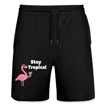 Stay Tropical Flamingo Motif - Stanley/Stella Trainer Unisex Organic Jogging Shorts - black - Front - Nik (191cm) & Marisol (170cm)