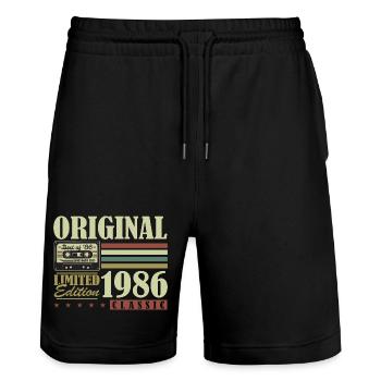 Original 1986 Vintage Vintage Birthday Retro - Stanley/Stella Trainer Unisex Organic Jogging Shorts - black - Front - Nik (191cm) & Marisol (170cm)
