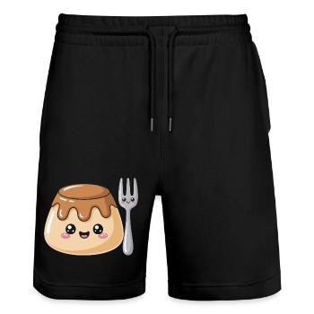 Pudding with fork - Stanley/Stella Trainer Unisex Organic Jogging Shorts - black - Front - Nik (191cm) & Marisol (170cm)
