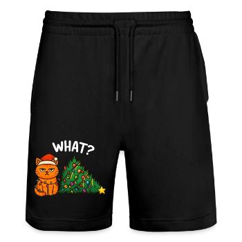Was? Katze Weihnachtsbeleuchtung, Katzen - Stanley/Stella Unisex Bio Joggingshorts Trainer  - Schwarz - Vorne - Nik (191cm) & Marisol (170cm)