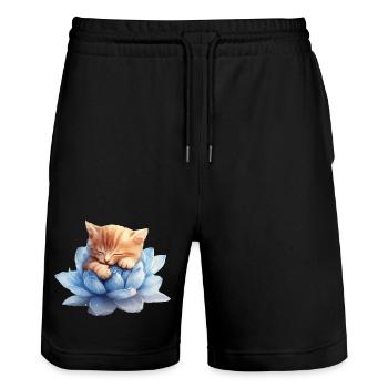 Kätzchen ruht auf blauen Sukkulenten - Stanley/Stella Unisex Bio Joggingshorts Trainer  - Schwarz - Vorne - Nik (191cm) & Marisol (170cm)