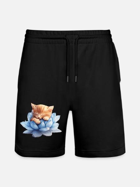 Kitten resting on blue succulents - Stanley/Stella Trainer Unisex Organic Jogging Shorts - black