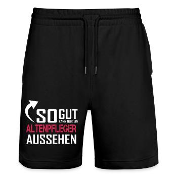 Only a geriatric nurse can look so good - Stanley/Stella Trainer Unisex Organic Jogging Shorts - black - Front - Nik (191cm) & Marisol (170cm)