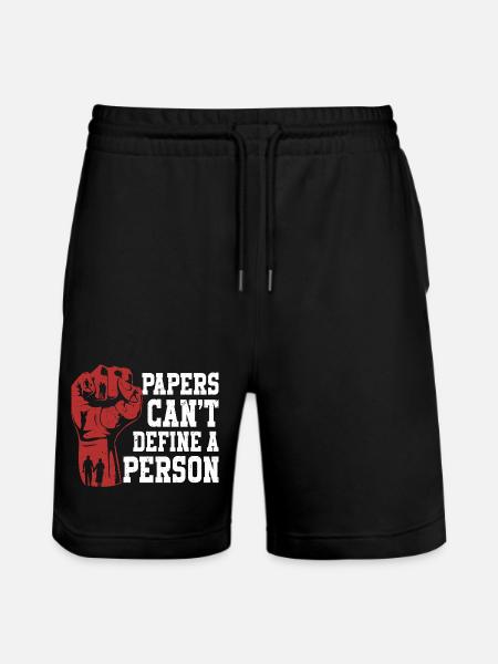 Ihmiskunnan paperit eivät voi määritellä henkilöä - Stanley/Stella Trainer unisex luomu-collegeshortsit - musta