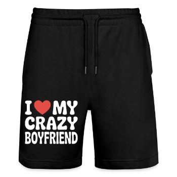 I love my crazy boyfriend Liebe meinen Freund - Stanley/Stella Unisex Bio Joggingshorts Trainer  - Schwarz - Vorne - Nik (191cm) & Marisol (170cm)