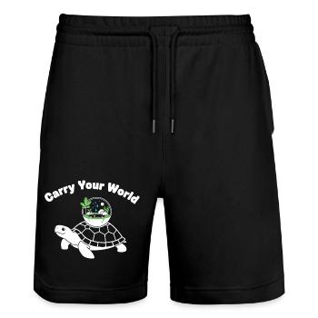 Glass Dome Turtle World in Shell - Stanley/Stella Trainer Unisex Organic Jogging Shorts - black - Front - Nik (191cm) & Marisol (170cm)
