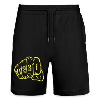 Dortmund City Map 0231 Ruhrpott Ruhrgebiet - Stanley/Stella Trainer Unisex Organic Jogging Shorts - black - Front - Nik (191cm) & Marisol (170cm)